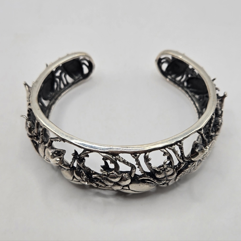 Intricate Solid Sterling Silver Beetle Cuff Brace… - image 5